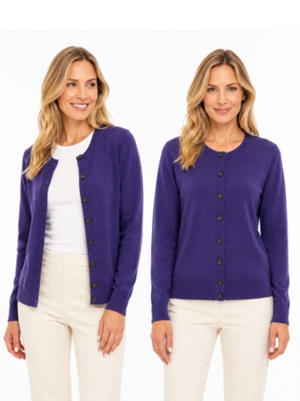 Banana Republic Extra Fine Merino Wool Purple Crewneck Cardigan Size Large